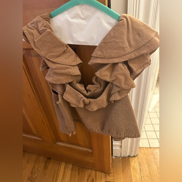 Women's Tan Ruffle Top - Picture 3 of 11